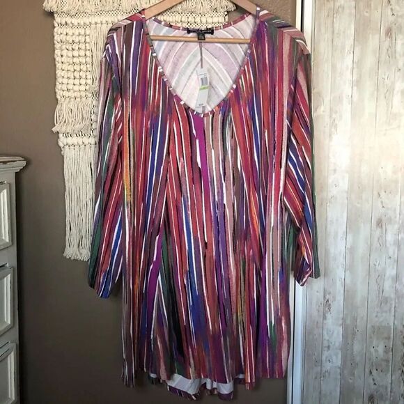Cable & Gauge Tops - Cable & Gauge Colorful Striped Jersey Knit Blouse
